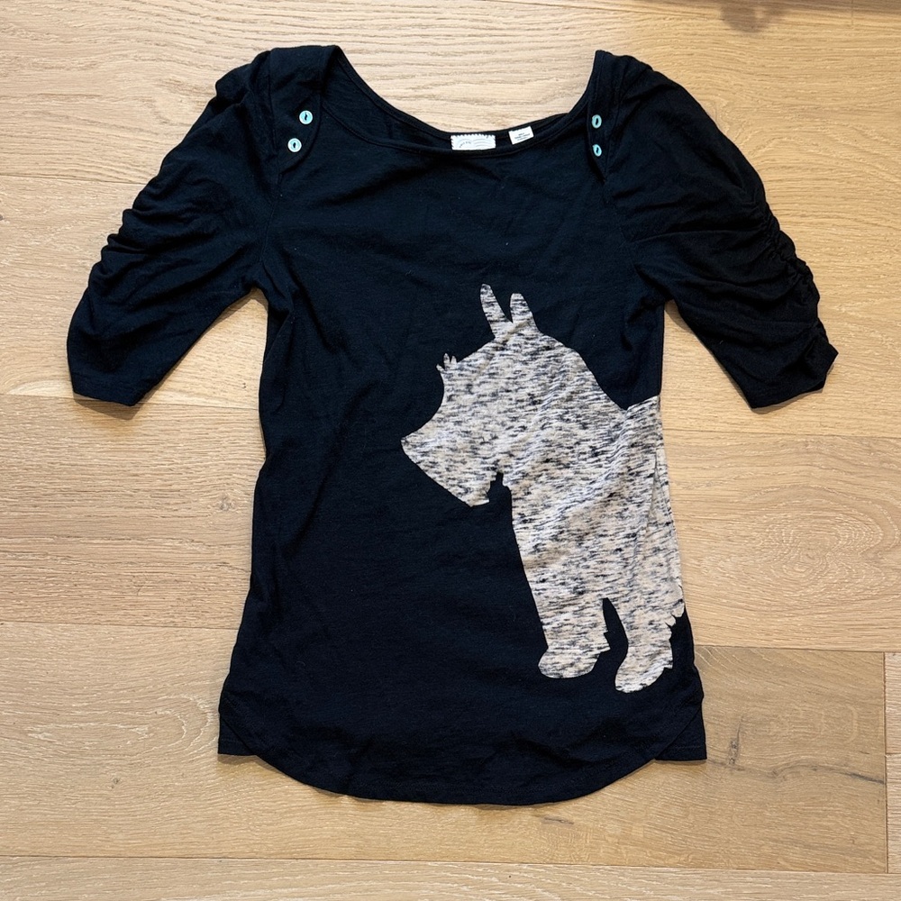 Anthropologie Black Short-Sleeve Tee with Heather Gray Dog Silhouette size S